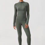 CRZ YOGA Women's Half Zip Long Sleeve Cropped Top Grey Sage