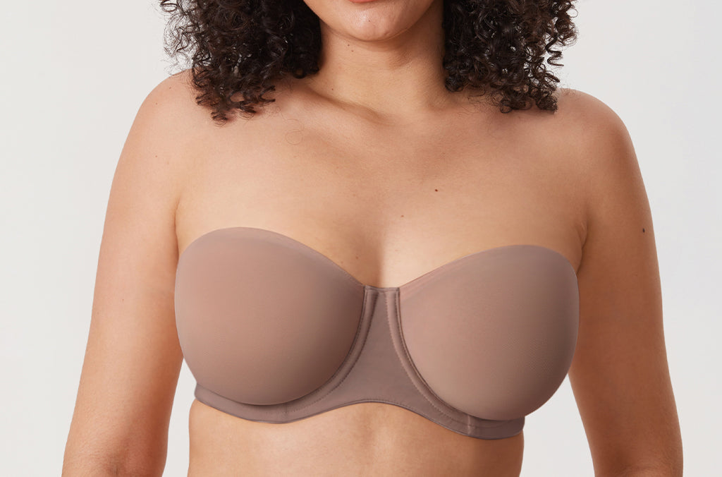 Women's Mesh Unlined Strapless Bra Brown Purple
