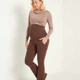 Women's Maternity Flare Leggings with Pockets 31" Coffee Brown