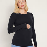 Women's Crewneck Maternity Long Sleeve Shirts White